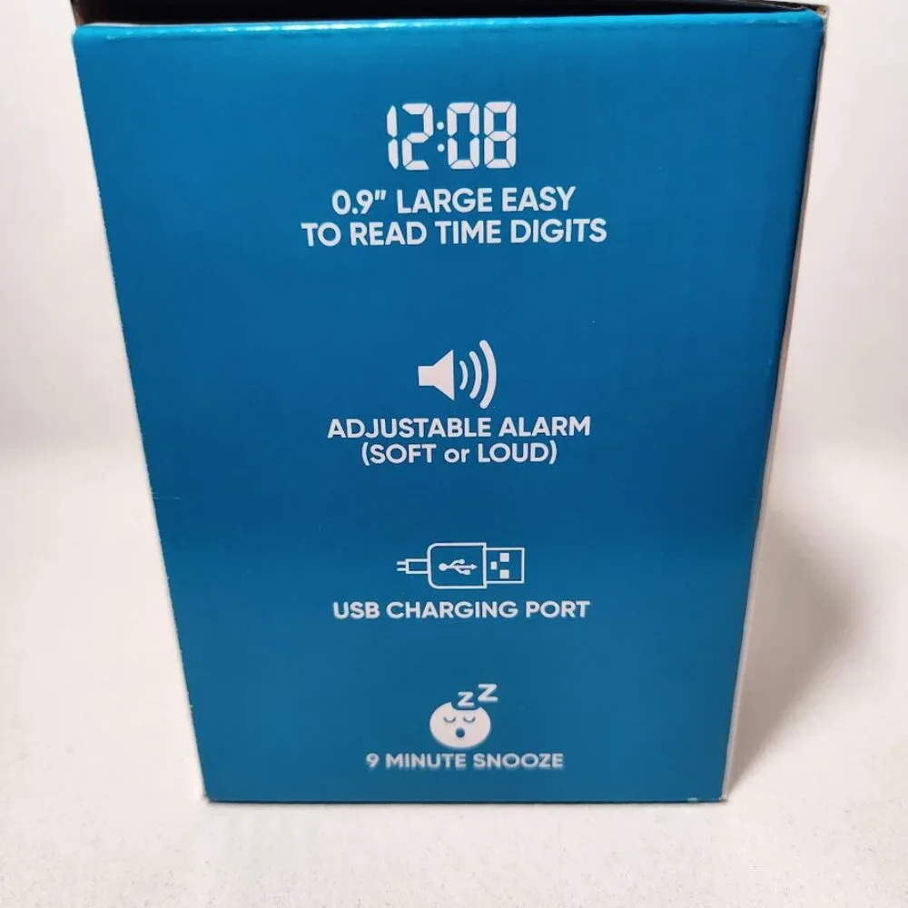 Digital Desk Table Alarm Clock with USB Charging Port Black Silver LED Large 0.9